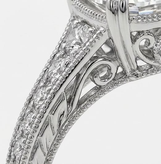 Vintage Split Shank with Pave Cushion Cut 4 ct Lab-Grown Diamond Ring in 14K White Gold - 4