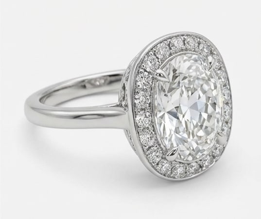 Classic Halo with Plain Band Oval Cut 6 ct Lab-Grown Diamond Ring in 14K White Gold - 2