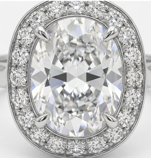 Classic Halo with Plain Band Oval Cut 6 ct Lab-Grown Diamond Ring in 14K White Gold - 3