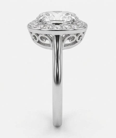 Classic Halo with Plain Band Oval Cut 6 ct Lab-Grown Diamond Ring in 14K White Gold - 4