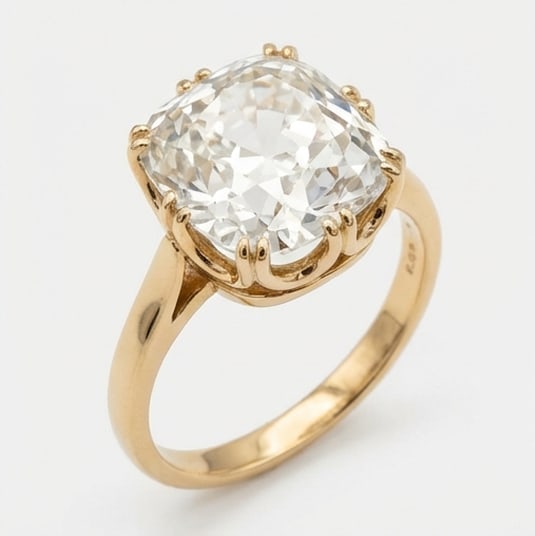 Antique Solitaire with Crown Prongs Cushion Cut (Old Mine) 5 ct Lab-Grown Diamond Ring in 14K Yellow - 2