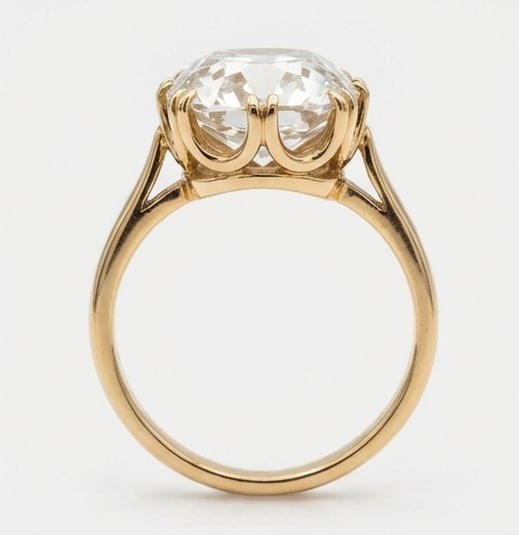 Antique Solitaire with Crown Prongs Cushion Cut (Old Mine) 5 ct Lab-Grown Diamond Ring in 14K Yellow - 4