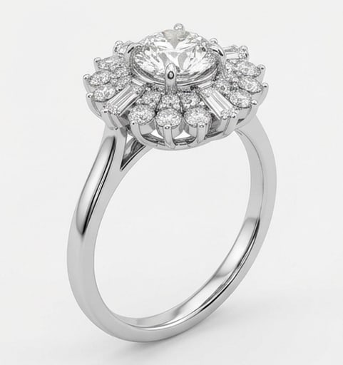 Art Deco "Starburst" Ballerina Halo Round Brilliant 3 ct Lab-Grown Diamond Ring in 14K White Gold - 2