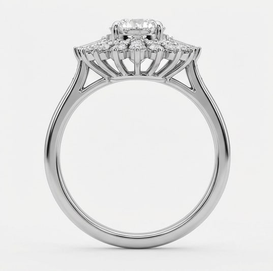 Art Deco "Starburst" Ballerina Halo Round Brilliant 3 ct Lab-Grown Diamond Ring in 14K White Gold - 4