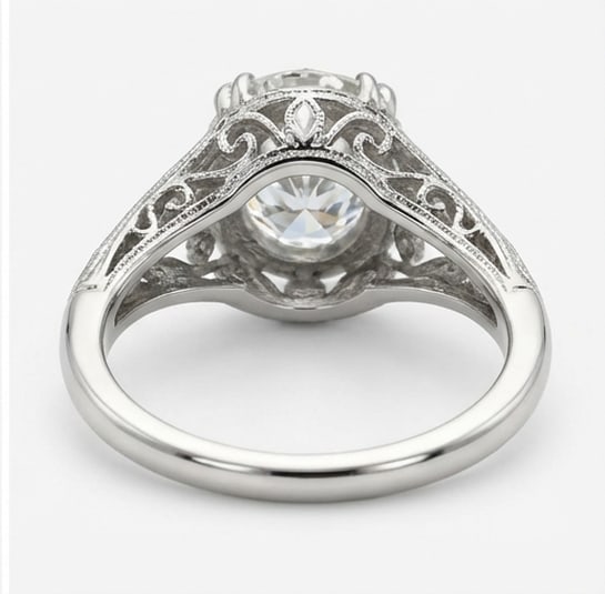 Art Nouveau Filigree Solitaire Oval Cut 4 ct Lab-Grown Diamond Ring in 14K White Gold - 4