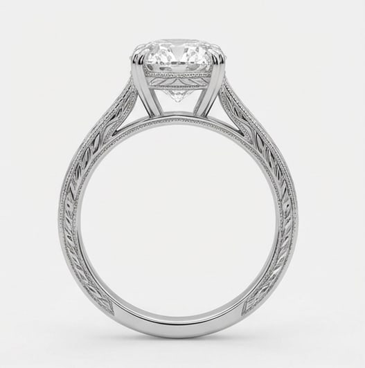 Vintage Solitaire with Wheat Engraved Shoulders Oval Cut 3 ct Lab-Grown Diamond Ring in 14K White - 2