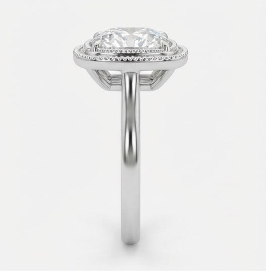 Bezel Set Halo with Milgrain Rim Cushion Cut 4 ct Lab-Grown Diamond Ring in 14K White Gold - 3