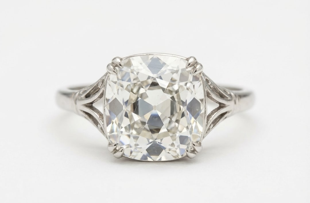 Vintage Split Shank Solitaire (Double Claw) Cushion Cut (Old Mine) 3 ct Lab-Grown Diamond Ring in (1 of 3)