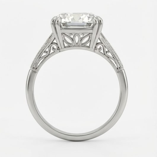 Vintage Split Shank with Filigree & Pave Cushion Cut 3 ct Lab-Grown Diamond Ring in 14K White Gold - 3