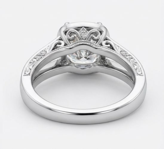 Vintage Cushion Halo with Split Shank Cushion Cut 4 ct Lab-Grown Diamond Ring in 14K White Gold - 4