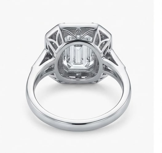Art Deco Geometric "Mosaic" Halo Emerald Cut 6 ct Lab-Grown Diamond Ring in 14K White Gold - 4