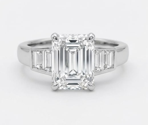 Modern Wide Band with Channel Sides Emerald Cut 4 ct Lab-Grown Diamond Ring in 14K White Gold (1 of 4)