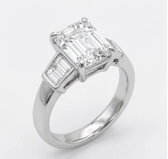 Modern Wide Band with Channel Sides Emerald Cut 4 ct Lab-Grown Diamond Ring in 14K White Gold - 2