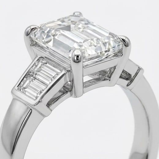 Modern Wide Band with Channel Sides Emerald Cut 4 ct Lab-Grown Diamond Ring in 14K White Gold - 3