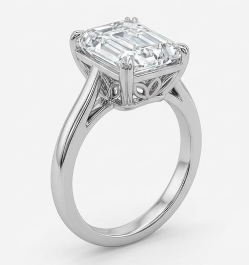 Modern Split Shank Solitaire (Plain) Emerald Cut 5 ct Lab-Grown Diamond Ring in 14K White Gold - 2