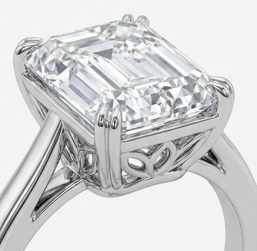 Modern Split Shank Solitaire (Plain) Emerald Cut 5 ct Lab-Grown Diamond Ring in 14K White Gold - 3