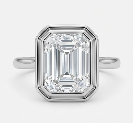 Bezel Set Solitaire with Step Bezel Emerald Cut 4 ct Lab-Grown Diamond Ring in 14K White Gold (1 of 3)