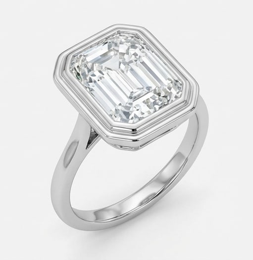 Bezel Set Solitaire with Step Bezel Emerald Cut 4 ct Lab-Grown Diamond Ring in 14K White Gold - 2