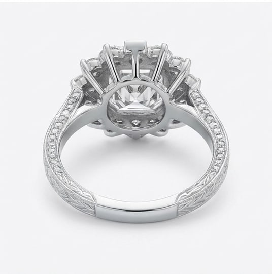 Art Deco "Mosaic" Ballerina Halo Asscher Cut 4 ct Lab-Grown Diamond Ring in 14K White Gold - 4