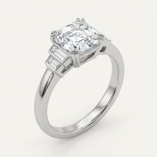 Classic Three-Stone Step Design Asscher Cut 3 ct Lab-Grown Diamond Ring in 14K White Gold - 2