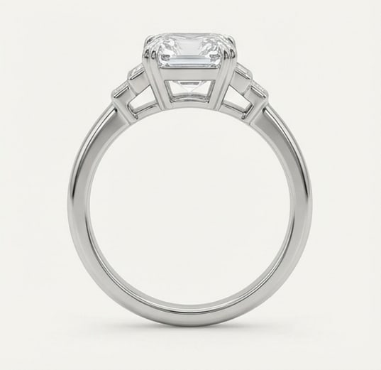 Classic Three-Stone Step Design Asscher Cut 3 ct Lab-Grown Diamond Ring in 14K White Gold - 3