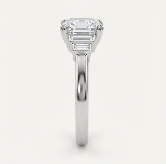 Classic Three-Stone Step Design Asscher Cut 3 ct Lab-Grown Diamond Ring in 14K White Gold - 4