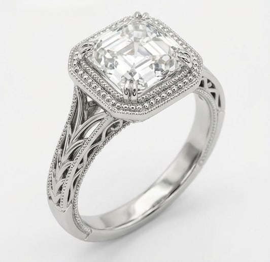 Vintage Bezel with Split Filigree Shank Asscher Cut 4 ct Lab-Grown Diamond Ring in 14K White Gold - 2