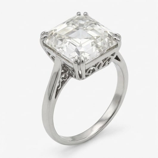 Modern Solitaire (Double Claw Prongs) Asscher Cut 5 ct Lab-Grown Diamond Ring in 14K White Gold - 2