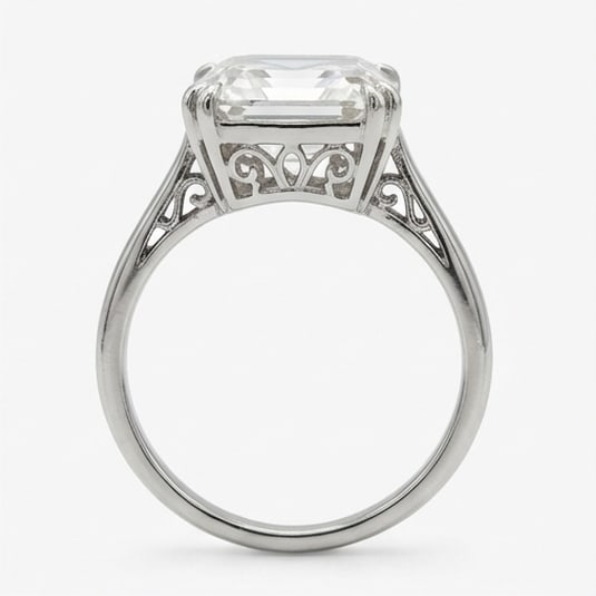 Modern Solitaire (Double Claw Prongs) Asscher Cut 5 ct Lab-Grown Diamond Ring in 14K White Gold - 3