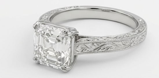 Vintage Solitaire with Scroll Engraving Asscher Cut 4 ct Lab-Grown Diamond Ring in 14K White Gold - 2