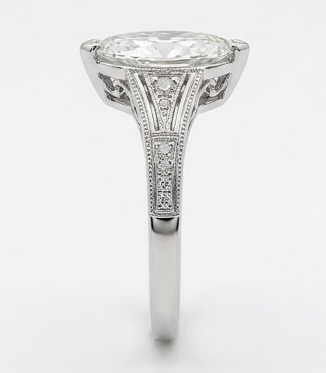 Art Deco Split Shank with Milgrain Marquise Cut 4 ct Lab-Grown Diamond Ring in 14K White Gold - 3