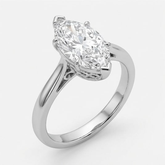 Modern Solitaire (V-Tip Prongs) Marquise Cut 3 ct Lab-Grown Diamond Ring in 14K White Gold - 2