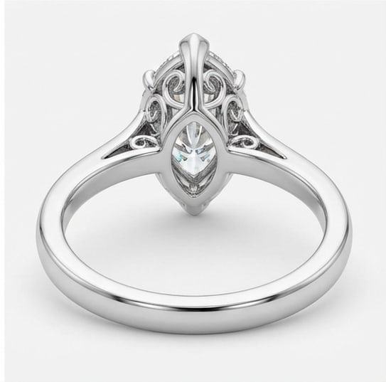 Modern Solitaire (V-Tip Prongs) Marquise Cut 3 ct Lab-Grown Diamond Ring in 14K White Gold - 3