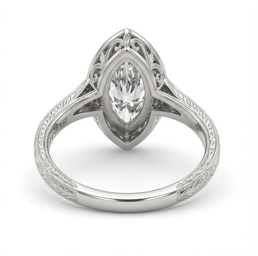 Vintage Bezel Solitaire with Engraving Marquise Cut 3 ct Lab-Grown Diamond Ring in 14K White Gold - 3