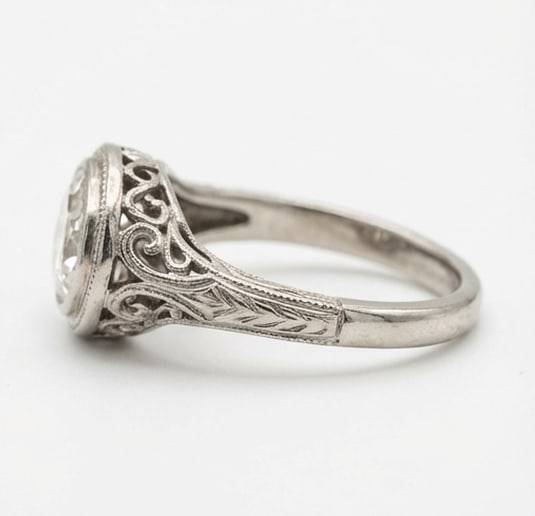 Vintage Bezel Set with Filigree Shoulders Pear Shape 4 ct Lab-Grown Diamond Ring in 14K White Gold - 3