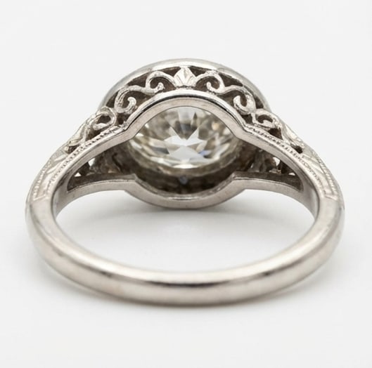 Vintage Bezel Set with Filigree Shoulders Pear Shape 4 ct Lab-Grown Diamond Ring in 14K White Gold - 4