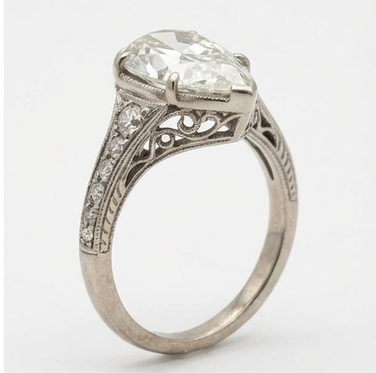 Vintage Split Shank with Pave Accents Pear Shape 8 ct Lab-Grown Diamond Ring in 14K White Gold - 2