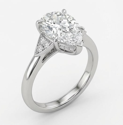 Modern Solitaire with Geometric Pave Accents Pear Shape 7 ct Lab-Grown Diamond Ring in 14K White - 2