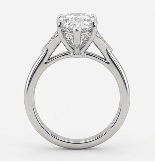 Modern Solitaire with Geometric Pave Accents Pear Shape 7 ct Lab-Grown Diamond Ring in 14K White - 3