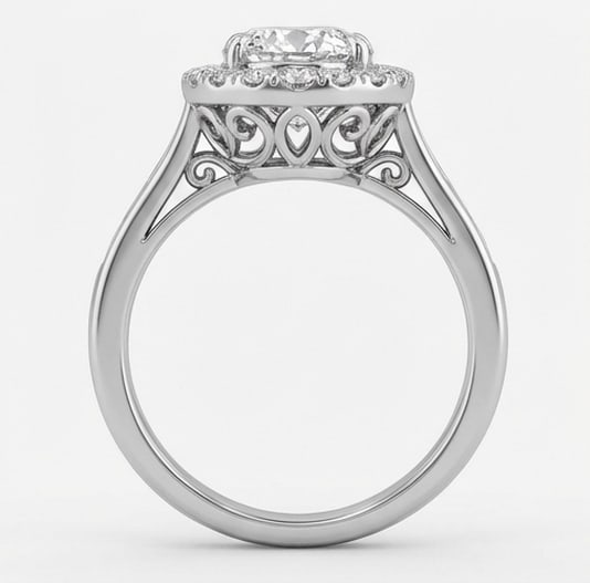 Classic Halo with Plain Band Pear Shape 6 ct Lab-Grown Diamond Ring in 14K White Gold - 3