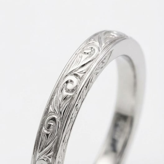 Solitaire with Hand Engraved Scroll Shank Pear Shape 4 ct Lab-Grown Diamond Ring in 14K White Gold - 4