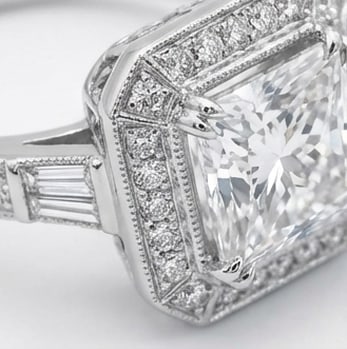 Art Deco Geometric Halo with Baguettes Princess Cut 4 ct Lab-Grown Diamond Ring in 14K White Gold - 2