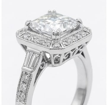 Art Deco Geometric Halo with Baguettes Princess Cut 4 ct Lab-Grown Diamond Ring in 14K White Gold - 3