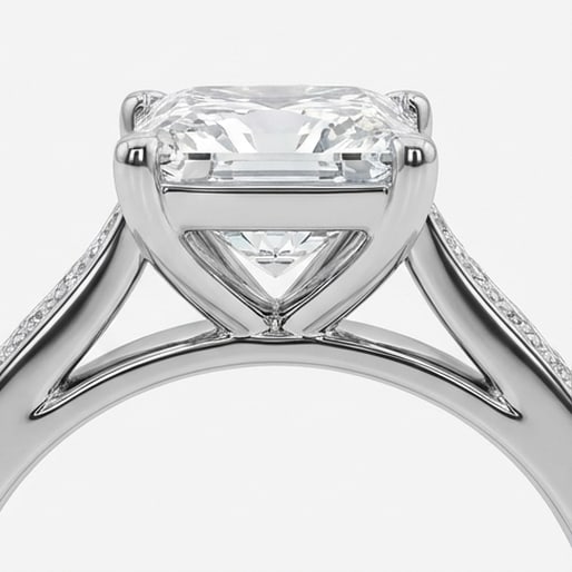 Cathedral Solitaire with Pave Channel Princess Cut 2 ct Lab-Grown Diamond Ring in 14K White Gold - 3