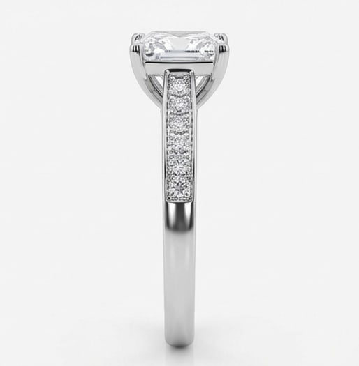 Cathedral Solitaire with Pave Channel Princess Cut 2 ct Lab-Grown Diamond Ring in 14K White Gold - 4