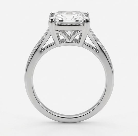 Modern Split Shank Solitaire (Plain) Princess Cut 4 ct Lab-Grown Diamond Ring in 14K White Gold - 3