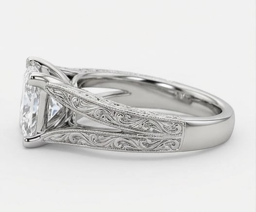 Vintage Split Shank with Scroll Filigree Princess Cut 3 ct Lab-Grown Diamond Ring in 14K White Gold - 3