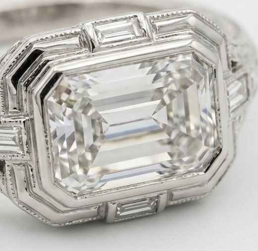 Art Deco Geometric Step Bezel Emerald Cut 6 ct Lab-Grown Diamond Ring in 14K White Gold - 2