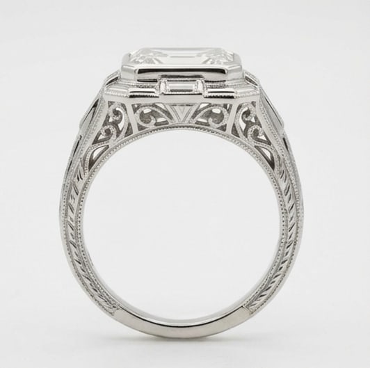 Art Deco Geometric Step Bezel Emerald Cut 6 ct Lab-Grown Diamond Ring in 14K White Gold - 4