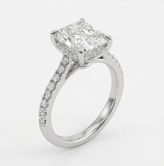 Cathedral Solitaire with Pave Band Radiant Cut 8 ct Lab-Grown Diamond Ring in 14K White Gold - 2